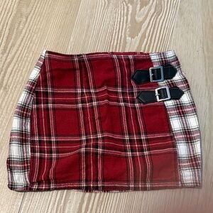 Art Class Red Plaid Skirt with Buckle Details